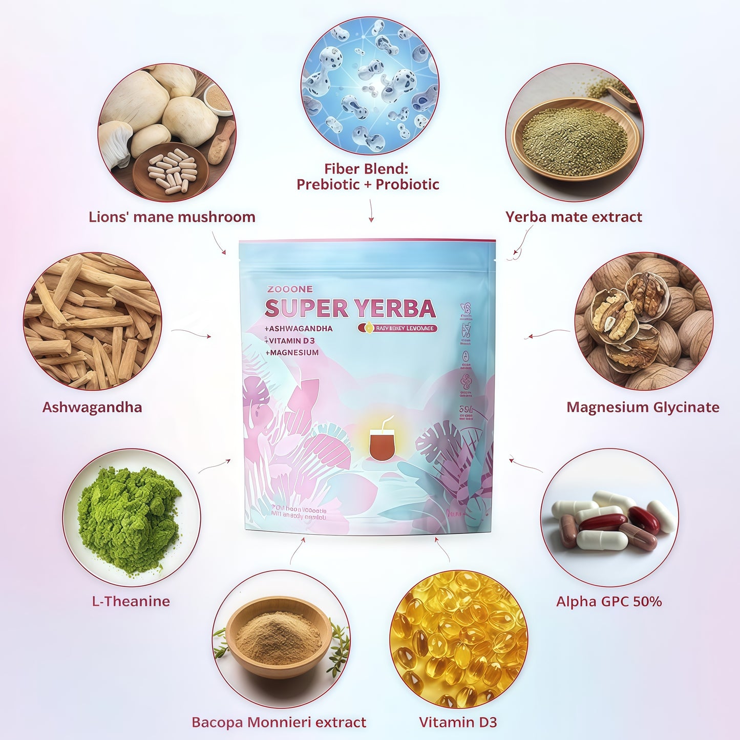 Zooone Super Yerba | Yerba Mate Instant Drink Powder | RASPBERRY LEMONADE Flavor | 30 Servings